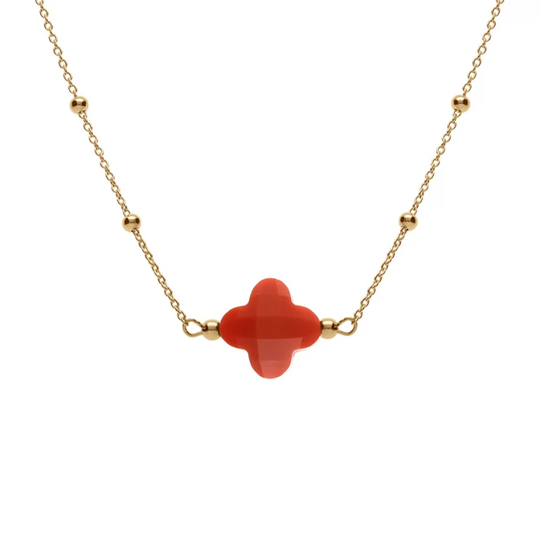 Collier trèfle à verre facetté rouge – Argent 925 doré | Azuline