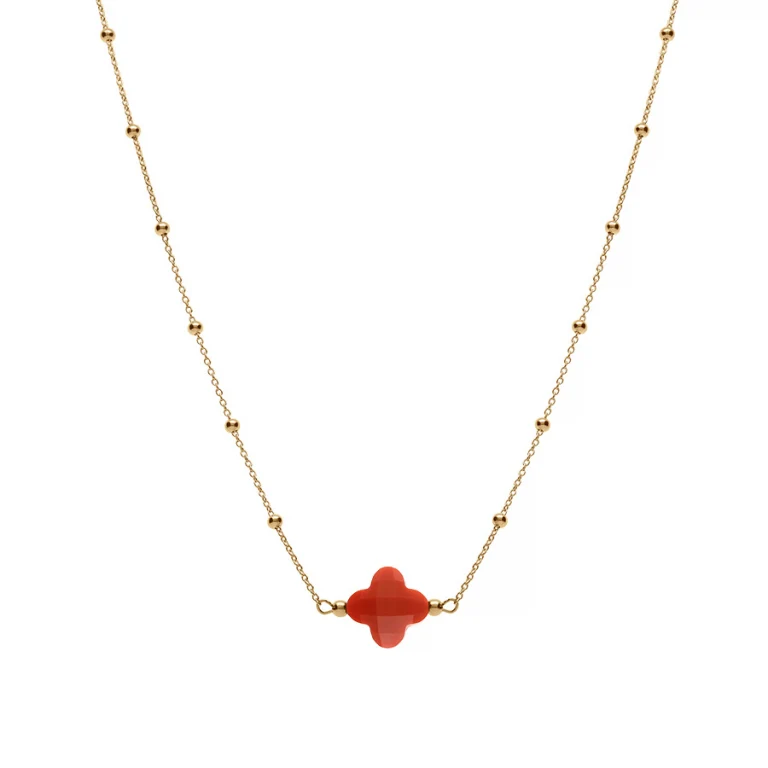 Collier trèfle à verre facetté rouge – Argent 925 doré | Azuline