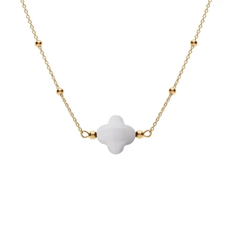 Collier trèfle à verre facetté blanc – Argent 925 doré | Azuline
