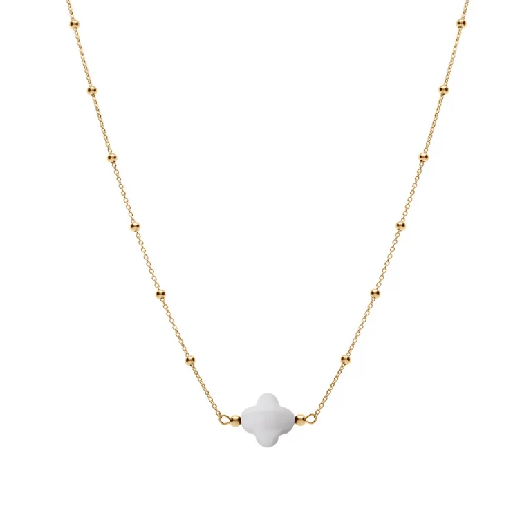 Collier trèfle à verre facetté blanc – Argent 925 doré | Azuline