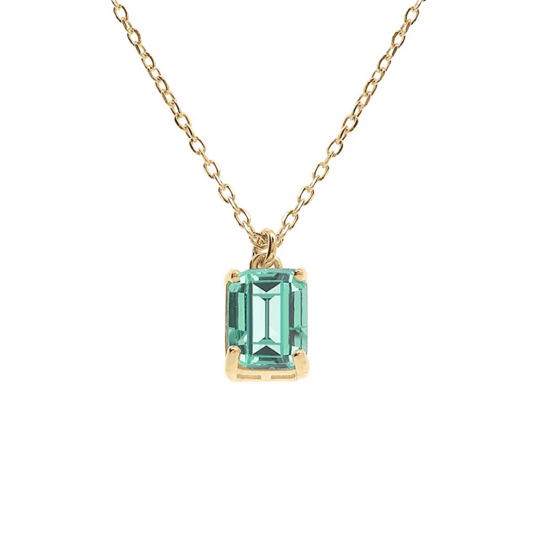 Collier rectangulaire à pierre bleu-vert – Argent 925 doré | Azuline