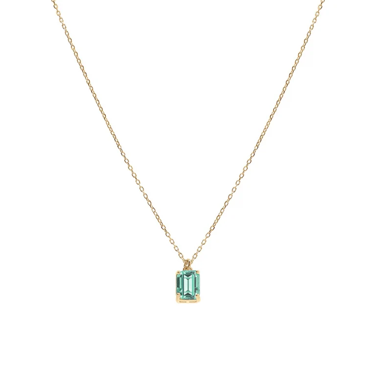 Collier rectangulaire à pierre bleu-vert – Argent 925 doré | Azuline