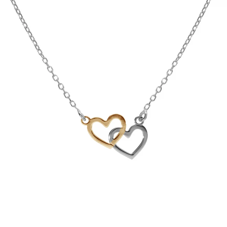 Collier deux cœurs lisses entrelacés bicolores – Argent 925 doré | Azuline