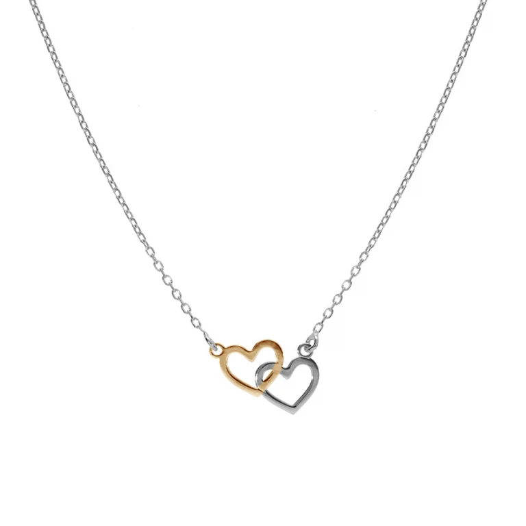 Collier deux cœurs lisses entrelacés bicolores – Argent 925 doré | Azuline