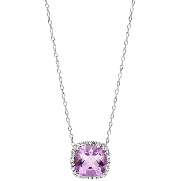 Collier carré à améthyste naturelle – Argent 925 rhodié | Azuline