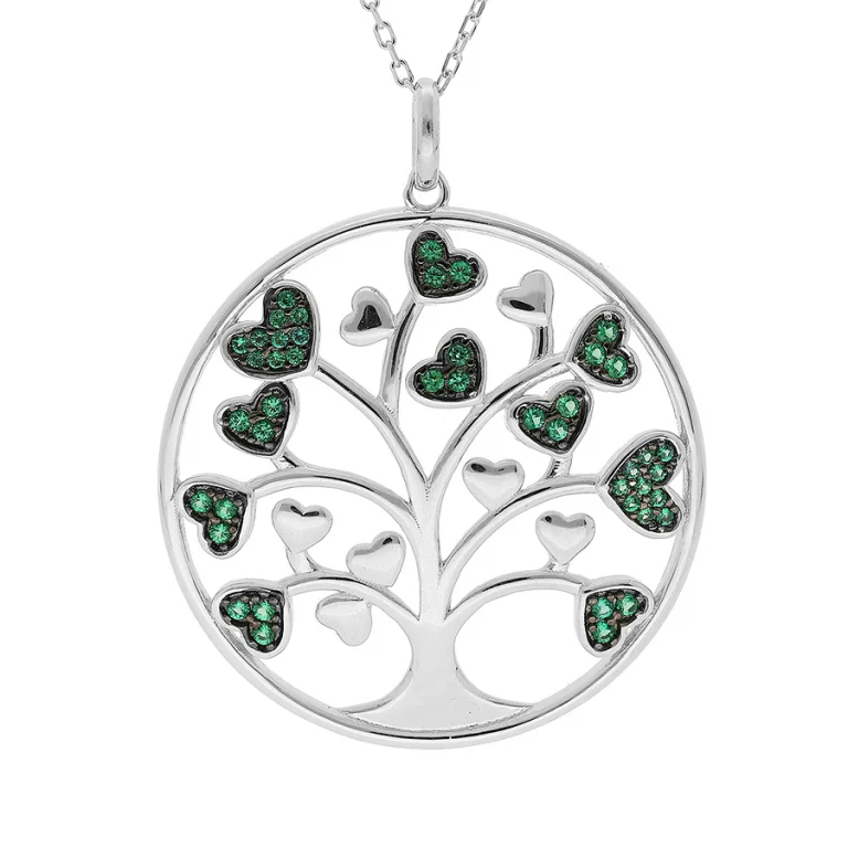 Collier arbre de vie serti d’oxydes verts – Argent 925 rhodié | Azuline