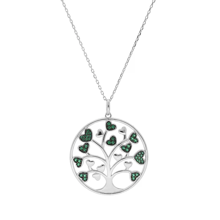 Collier arbre de vie serti d’oxydes verts – Argent 925 rhodié | Azuline
