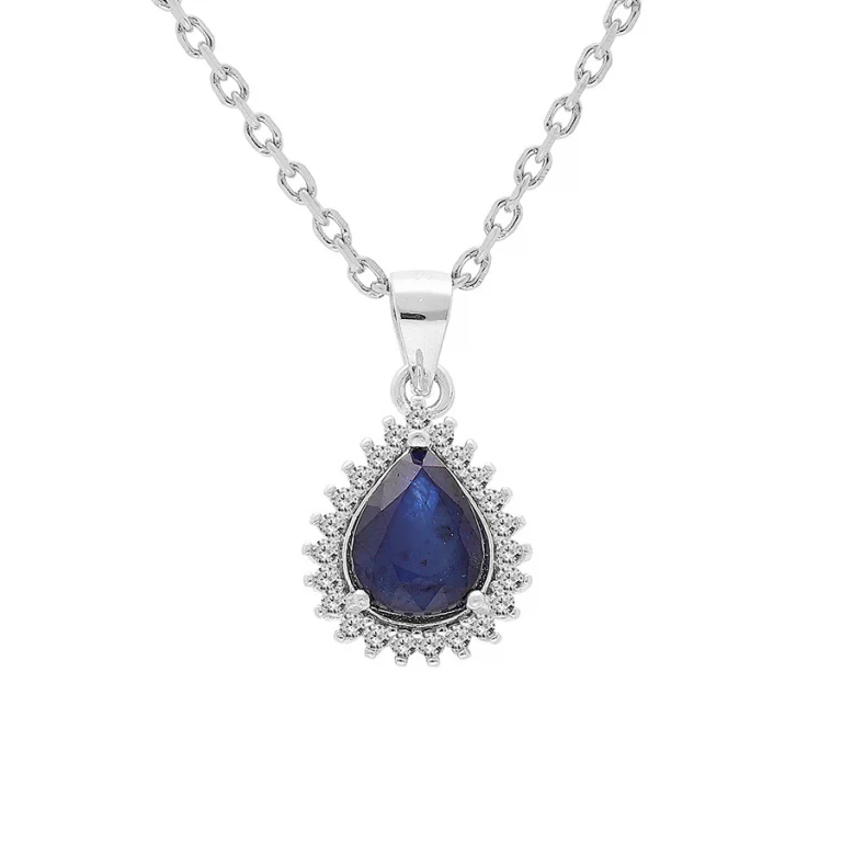Collier goutte à saphir et topazes blanches – Argent 925 rhodié | Azuline