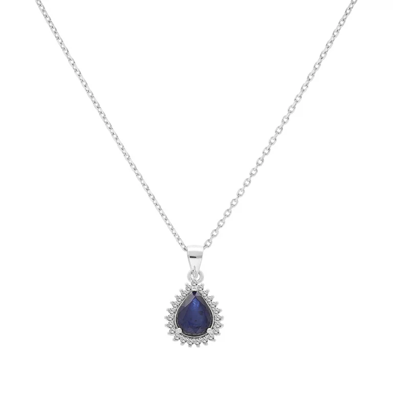 Collier goutte à saphir et topazes blanches – Argent 925 rhodié | Azuline
