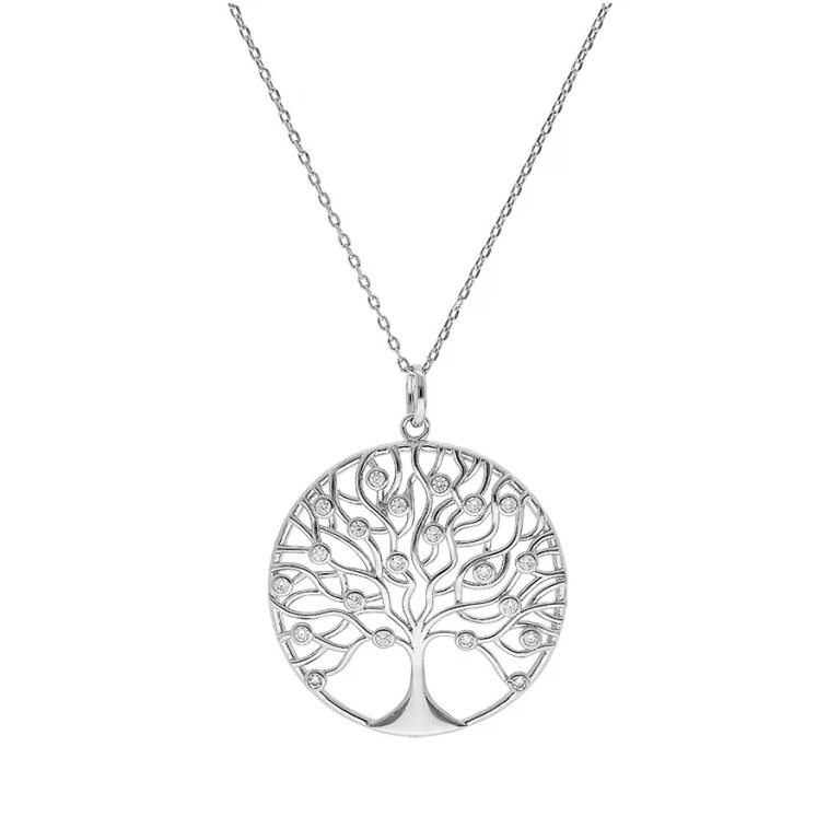 Collier arbre de vie ajouré serti d’oxydes blancs 30 mm – Argent 925 rhodié | Azuline