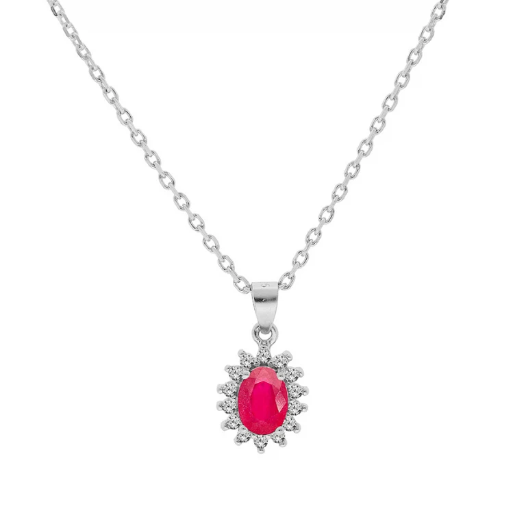 Collier pendentif à rubis véritable et topazes blanches – Argent 925 rhodié | Azuline