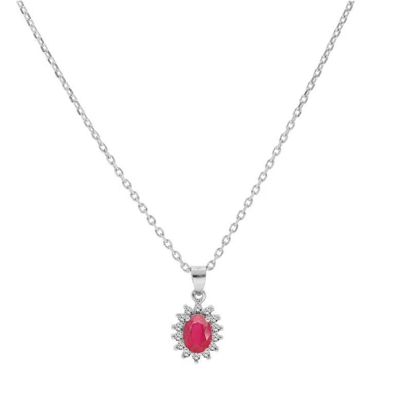 Collier pendentif à rubis véritable et topazes blanches – Argent 925 rhodié | Azuline
