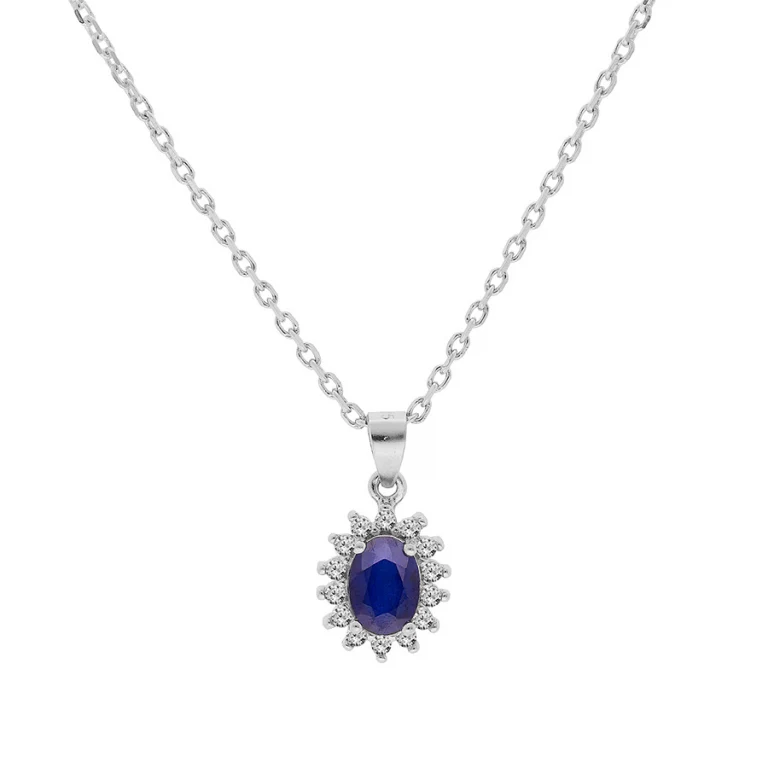 Collier pendentif à saphir véritable et topazes blanches – Argent 925 rhodié | Azuline