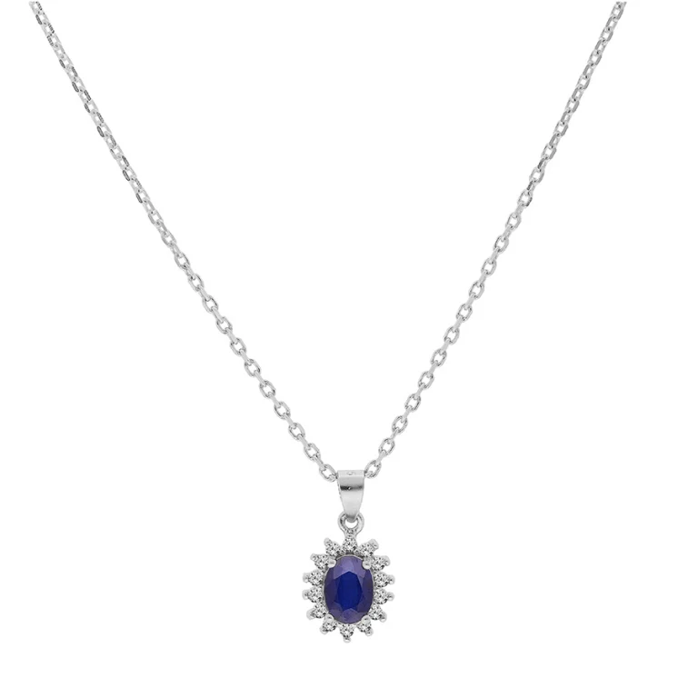 Collier pendentif à saphir véritable et topazes blanches – Argent 925 rhodié | Azuline