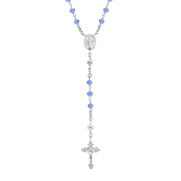 Collier long chapelet à perles de verre bleues 55 cm – Argent 925 rhodié | Azuline