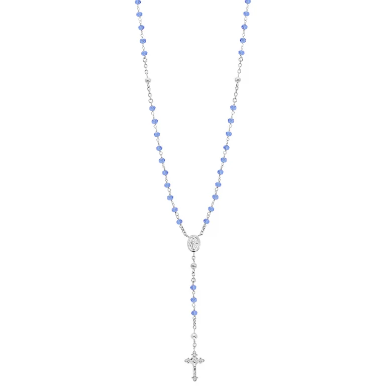 Collier long chapelet à perles de verre bleues 55 cm – Argent 925 rhodié | Azuline