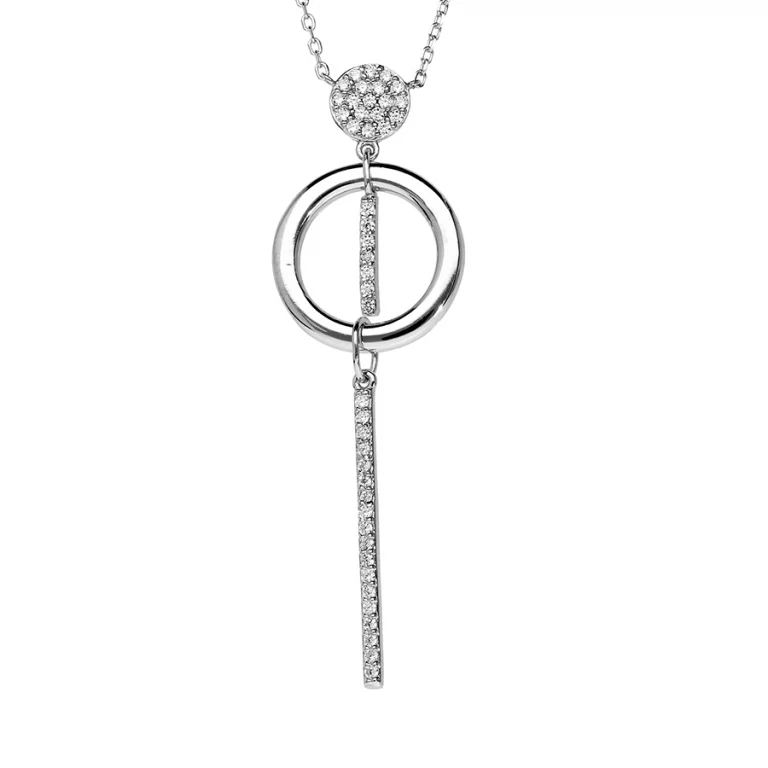 Collier cercle serti d’oxydes et baguette pendante – Argent 925 rhodié | Azuline
