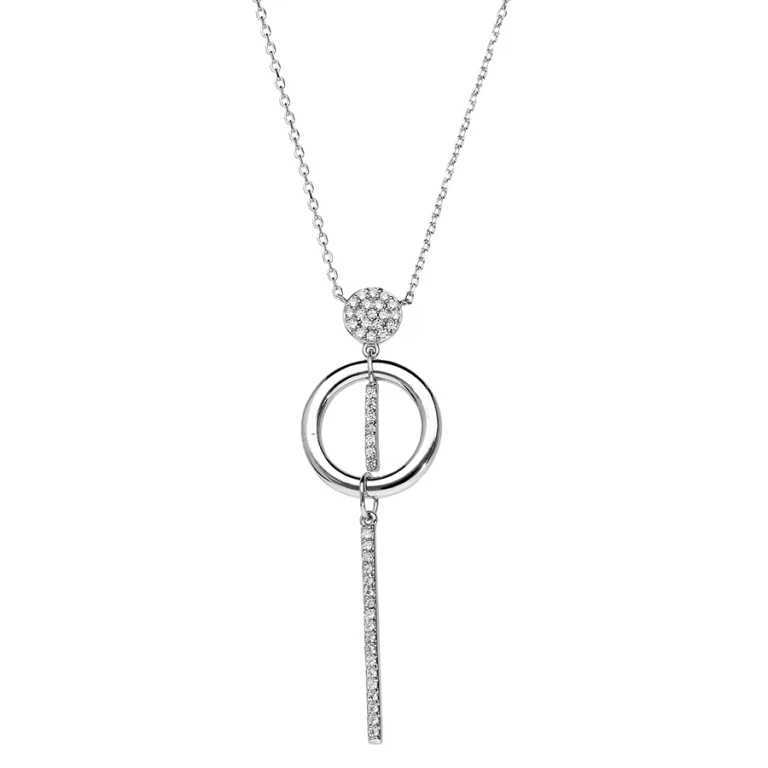 Collier cercle serti d’oxydes et baguette pendante – Argent 925 rhodié | Azuline