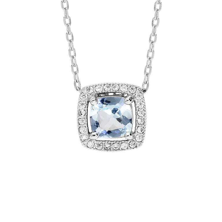 Collier rectangulaire à topaze bleue et oxydes blancs – Argent 925 rhodié | Azuline