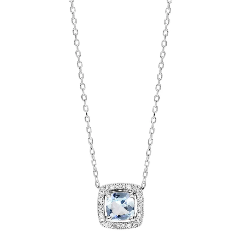 Collier rectangulaire à topaze bleue et oxydes blancs – Argent 925 rhodié | Azuline