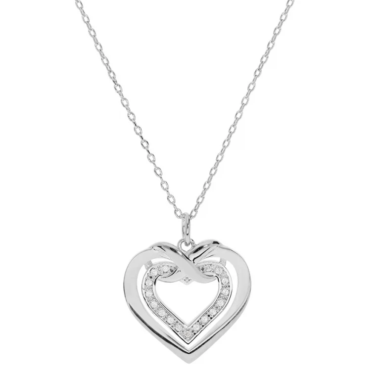 Collier petit double cœur serti d’oxydes – Argent 925 rhodié | Azuline