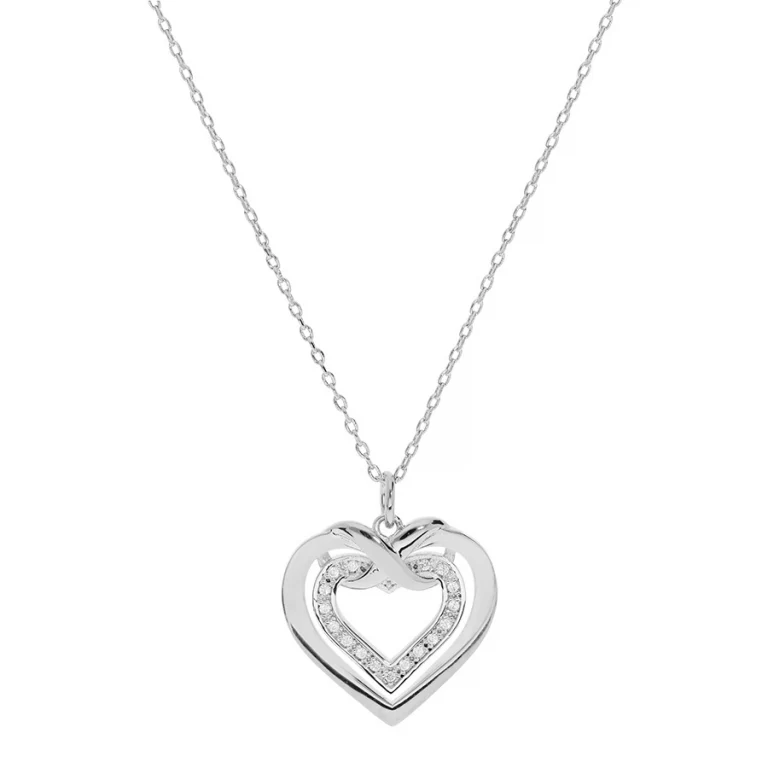 Collier petit double cœur serti d’oxydes – Argent 925 rhodié | Azuline