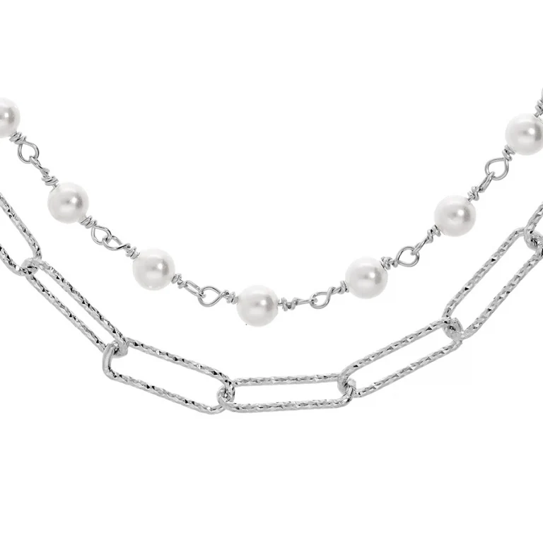 Collier double chaîne rectangulaire – Argent 925 rhodié | Azuline