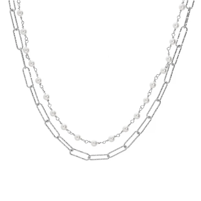Collier double chaîne rectangulaire – Argent 925 rhodié | Azuline