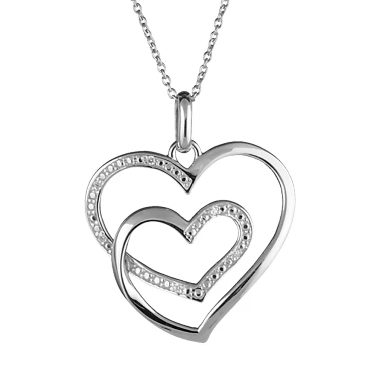 Collier double cœur à liseré serti – Argent 925 rhodié | Azuline