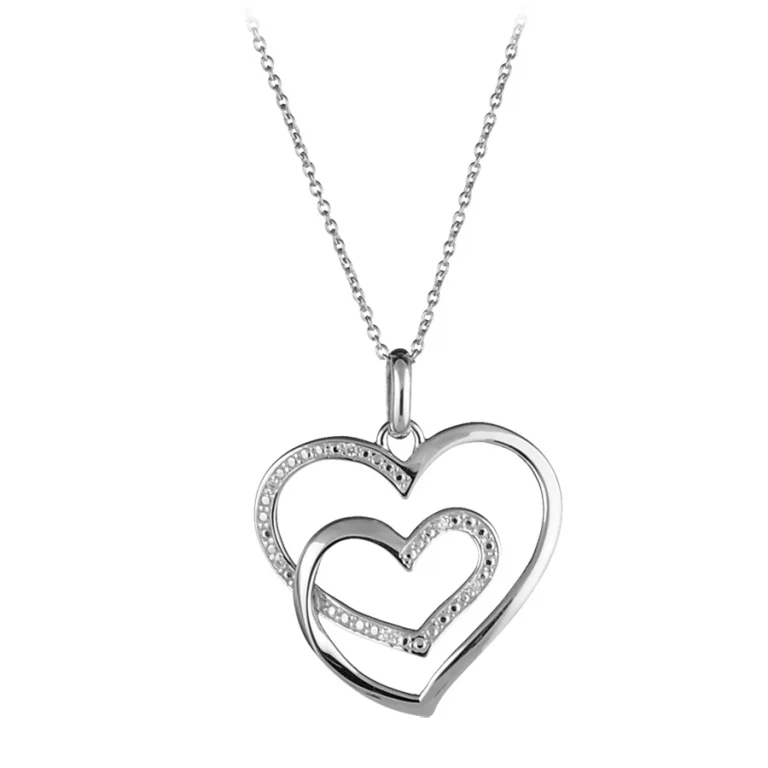 Collier double cœur à liseré serti – Argent 925 rhodié | Azuline