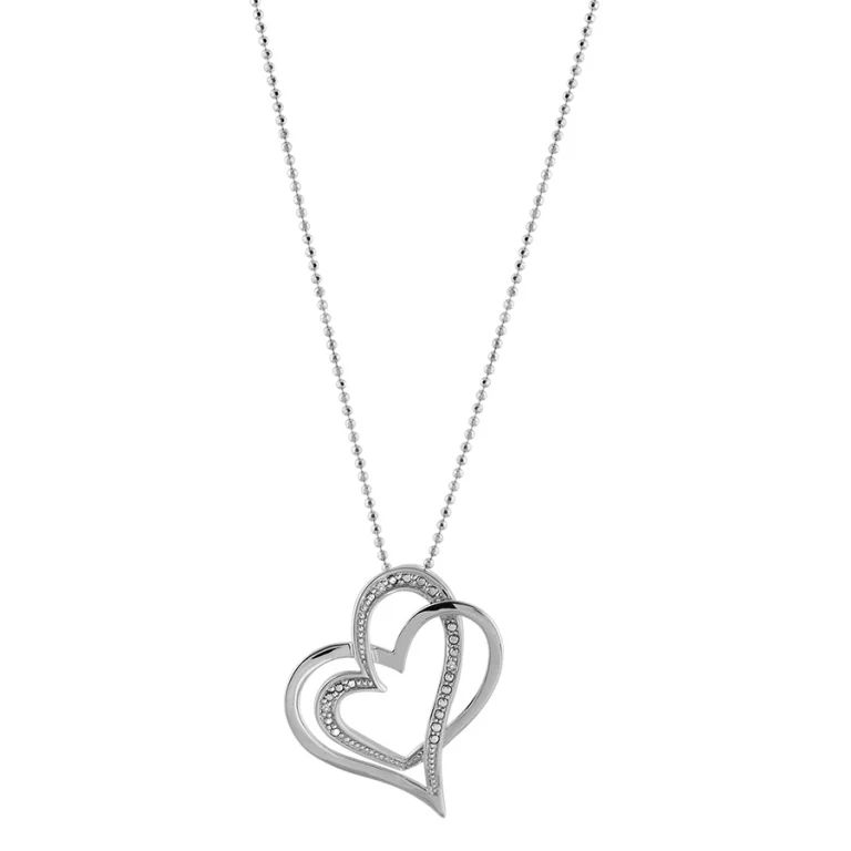 Collier cœur à pierres blanches synthétiques à billes – Argent 925 rhodié | Azuline