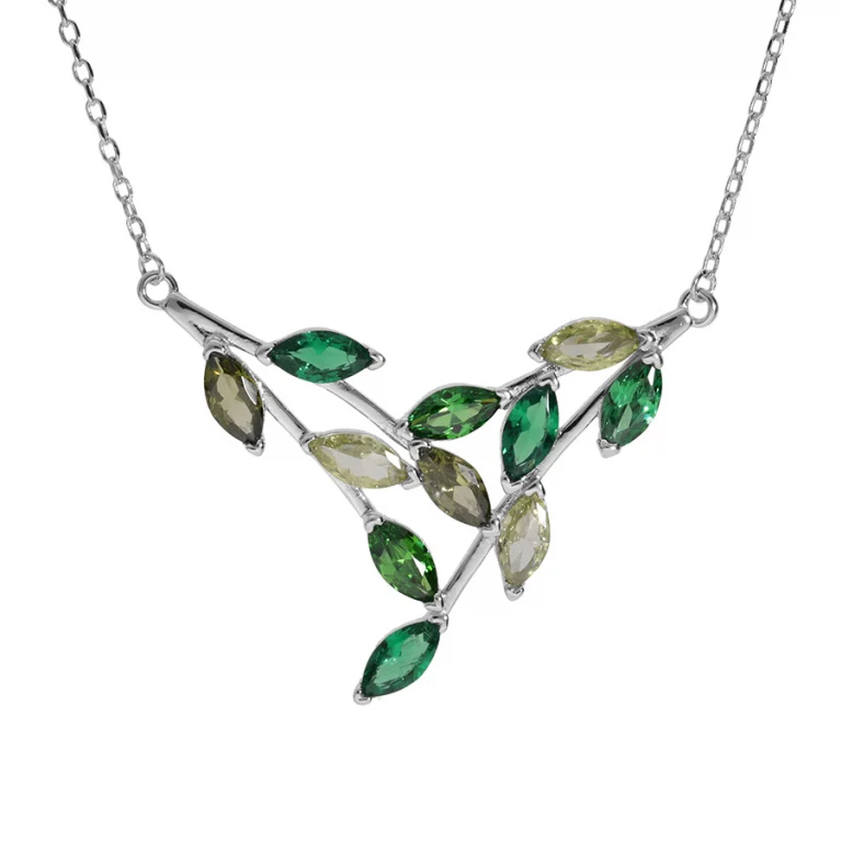 Collier pointe à empierrés vert clair et vert foncé – Argent 925 rhodié | Azuline