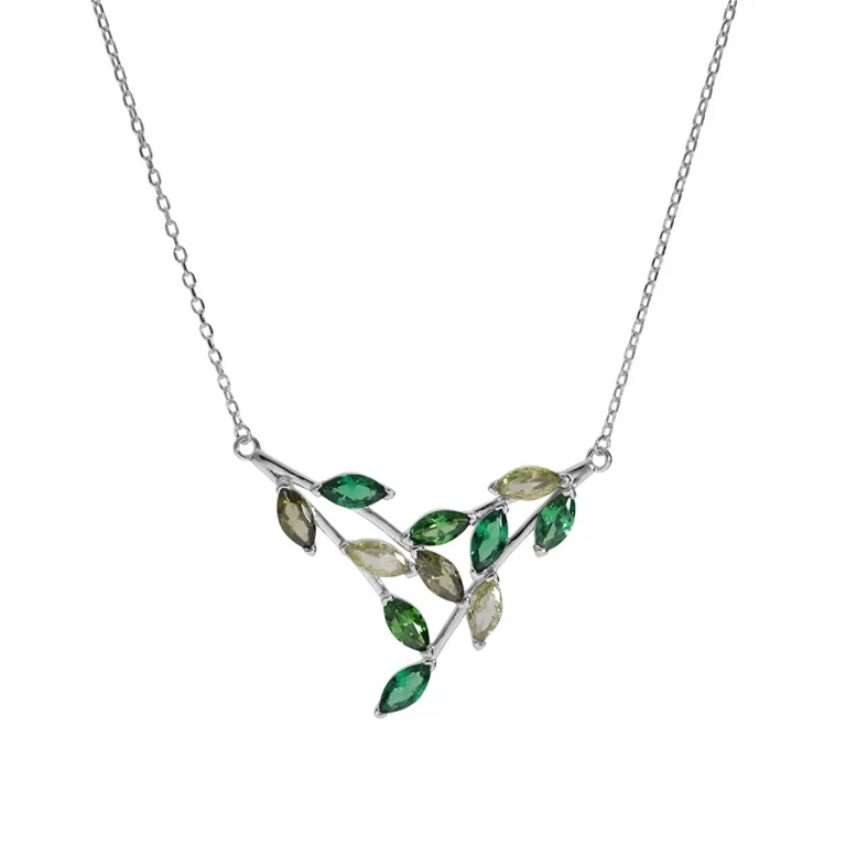 Collier pointe à empierrés vert clair et vert foncé – Argent 925 rhodié | Azuline