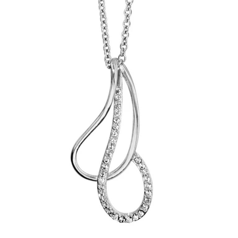 Collier goutte évidée croisée sertie d’oxydes blancs – Argent 925 rhodié | Azuline