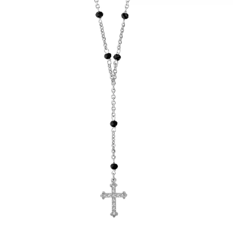 Collier croix à pierres noires synthétiques – Argent 925 rhodié | Azuline