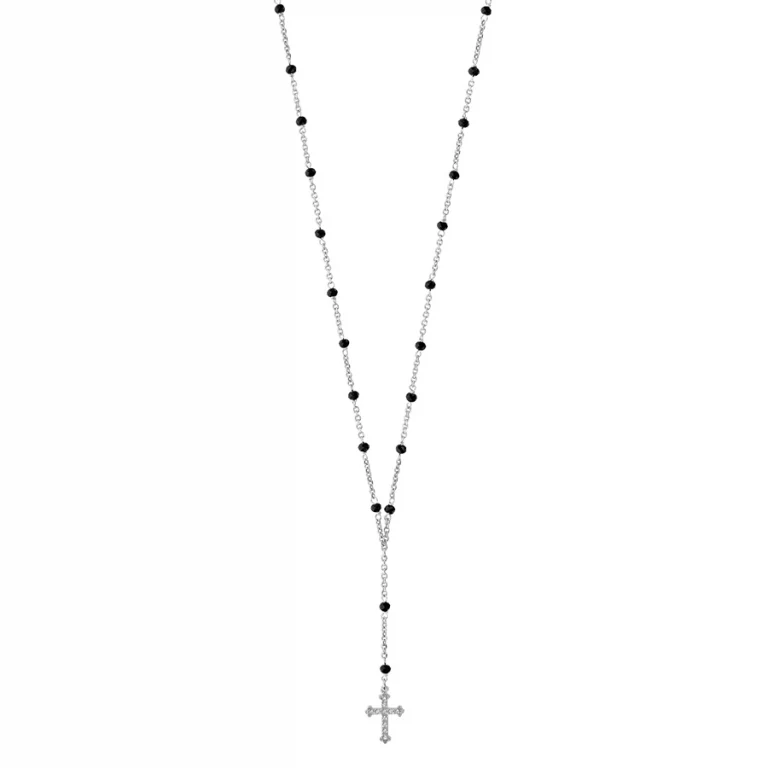 Collier croix à pierres noires synthétiques – Argent 925 rhodié | Azuline