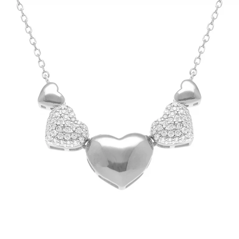 Collier cœurs bombés lisses et cœurs sertis – Argent 925 rhodié | Azuline