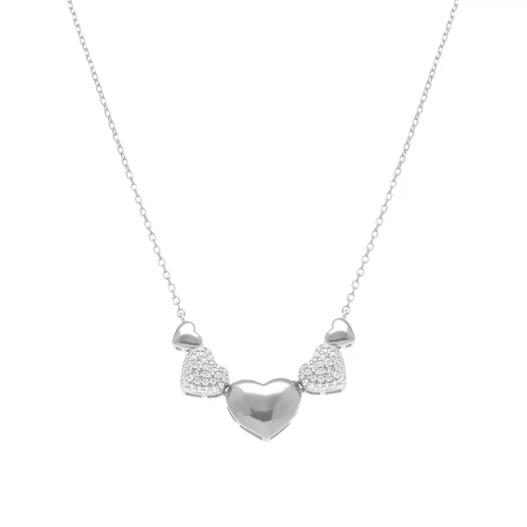 Collier cœurs bombés lisses et cœurs sertis – Argent 925 rhodié | Azuline