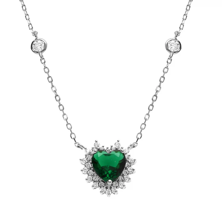 Collier cœur à oxyde vert et oxydes blancs petit modèle – Argent 925 rhodié | Azuline
