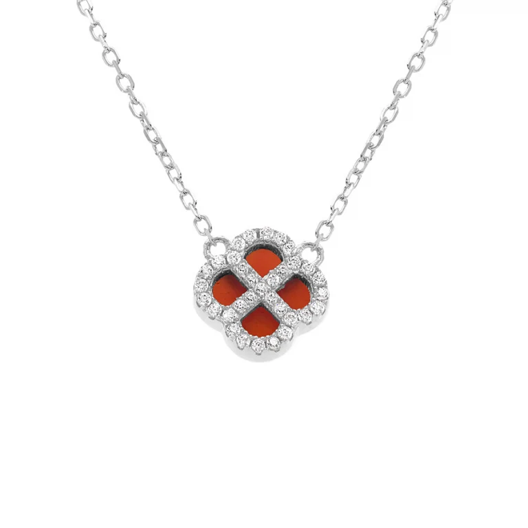 Collier trèfle à agate rouge véritable, oxyde blanc – Argent 925 rhodié | Azuline