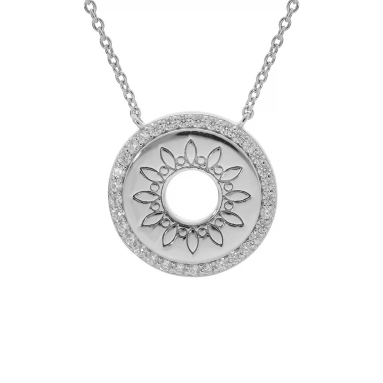 Collier soleil serti d’oxydes blancs grand modèle – Argent 925 rhodié | Azuline