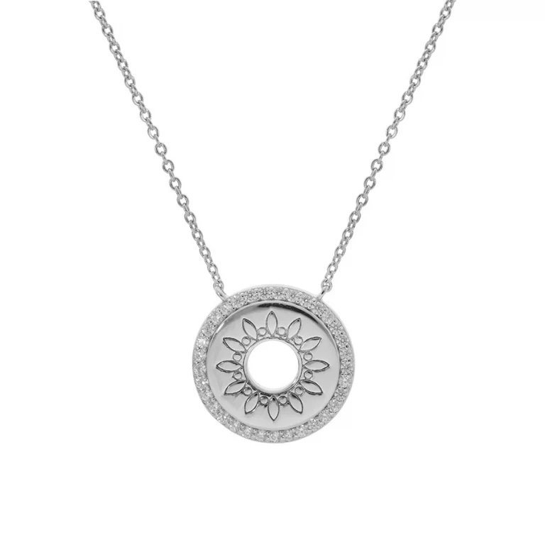 Collier soleil serti d’oxydes blancs grand modèle – Argent 925 rhodié | Azuline