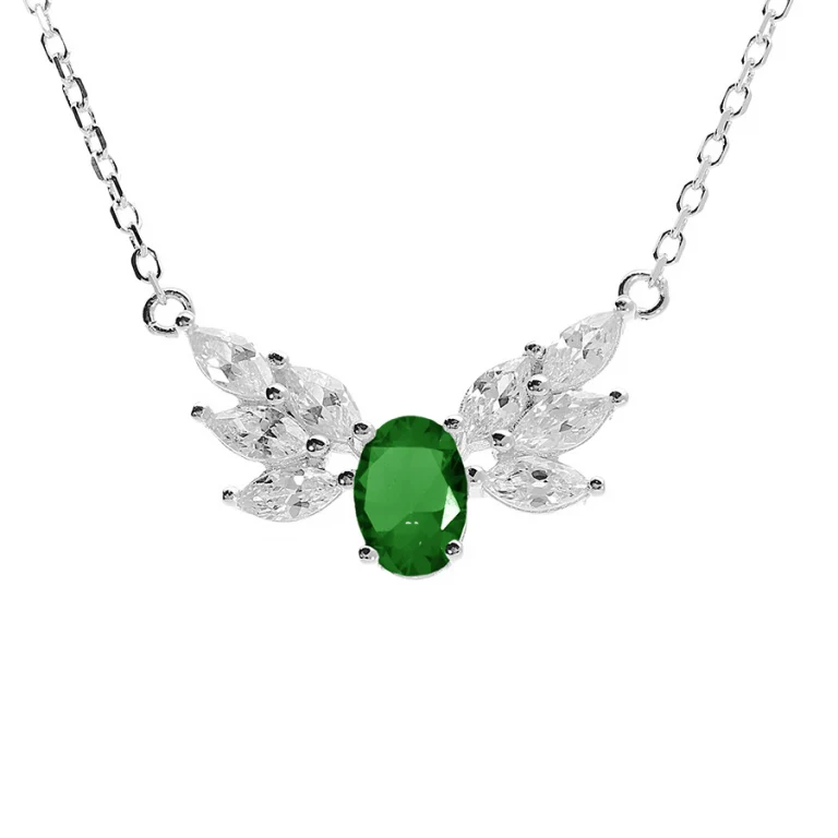 Collier ovale à oxyde blanc et vert – Argent 925 rhodié | Azuline