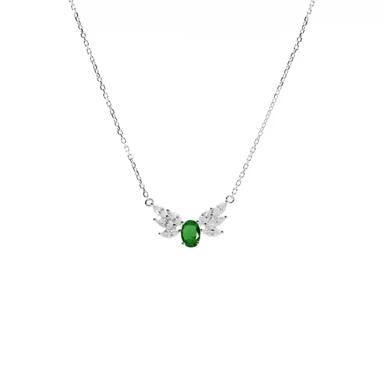 Collier ovale à oxyde blanc et vert – Argent 925 rhodié | Azuline