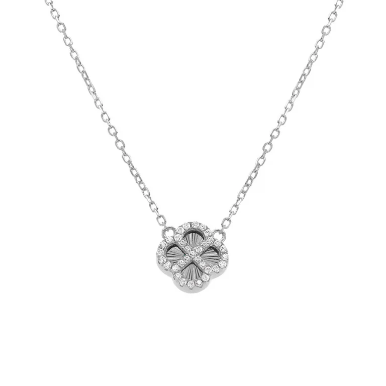 Collier trèfle serti d’oxydes blancs diamanté – Argent 925 rhodié | Azuline