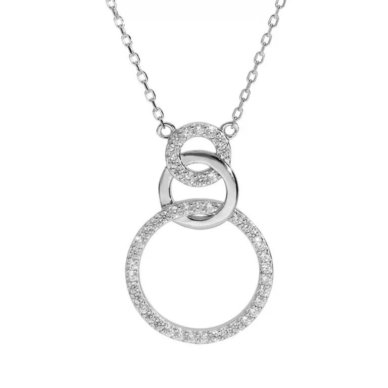 Collier trois cercles entrelacés dont deux sertis d’oxydes – Argent 925 rhodié | Azuline