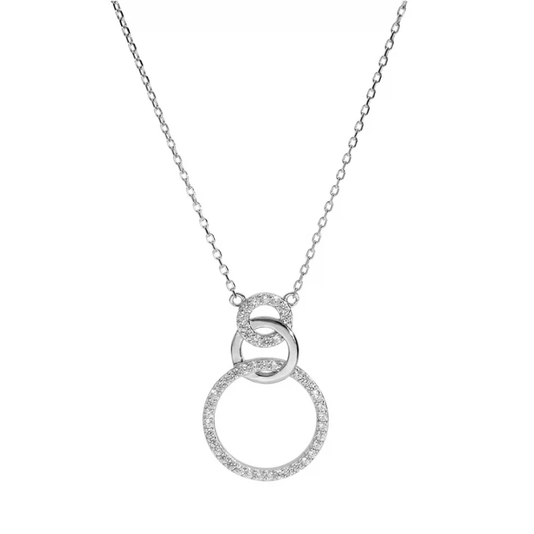 Collier trois cercles entrelacés dont deux sertis d’oxydes – Argent 925 rhodié | Azuline