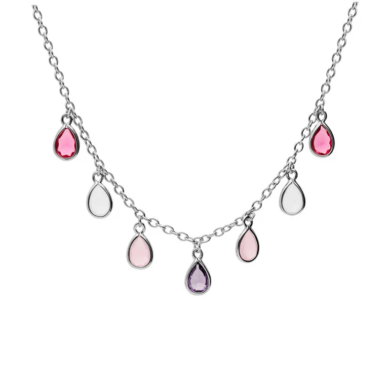 Collier pampille goutte serti d’oxydes multi couleurs – Argent 925 rhodié | Azuline
