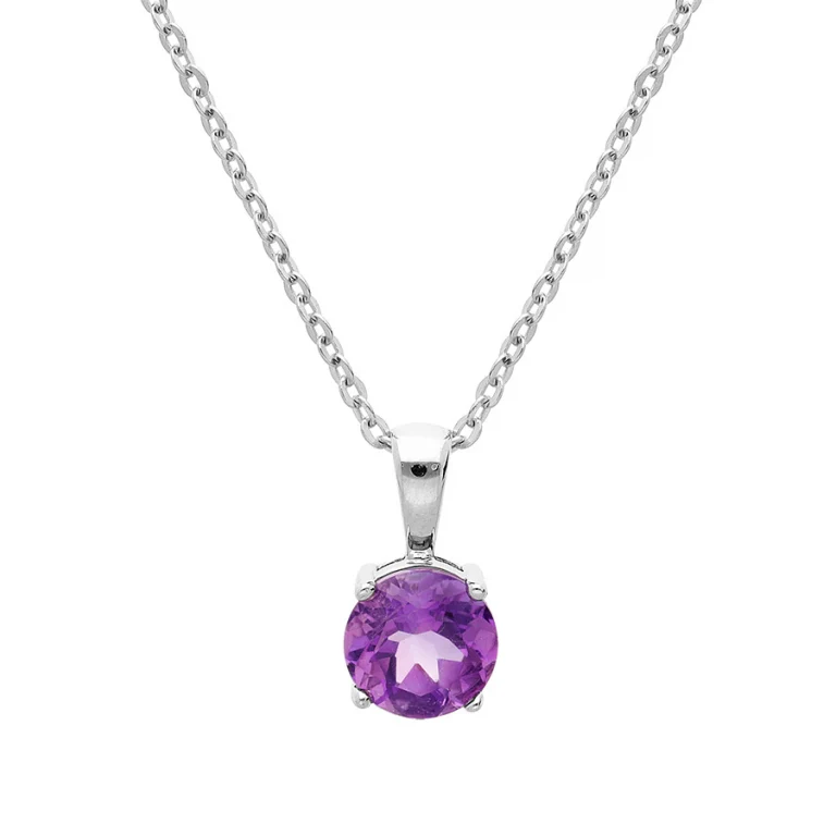 Collier améthyste taille ronde à améthyste 6,5 mm – Argent 925 rhodié | Azuline