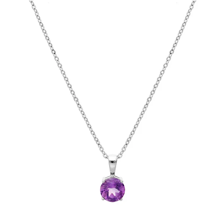 Collier améthyste taille ronde à améthyste 6,5 mm – Argent 925 rhodié | Azuline